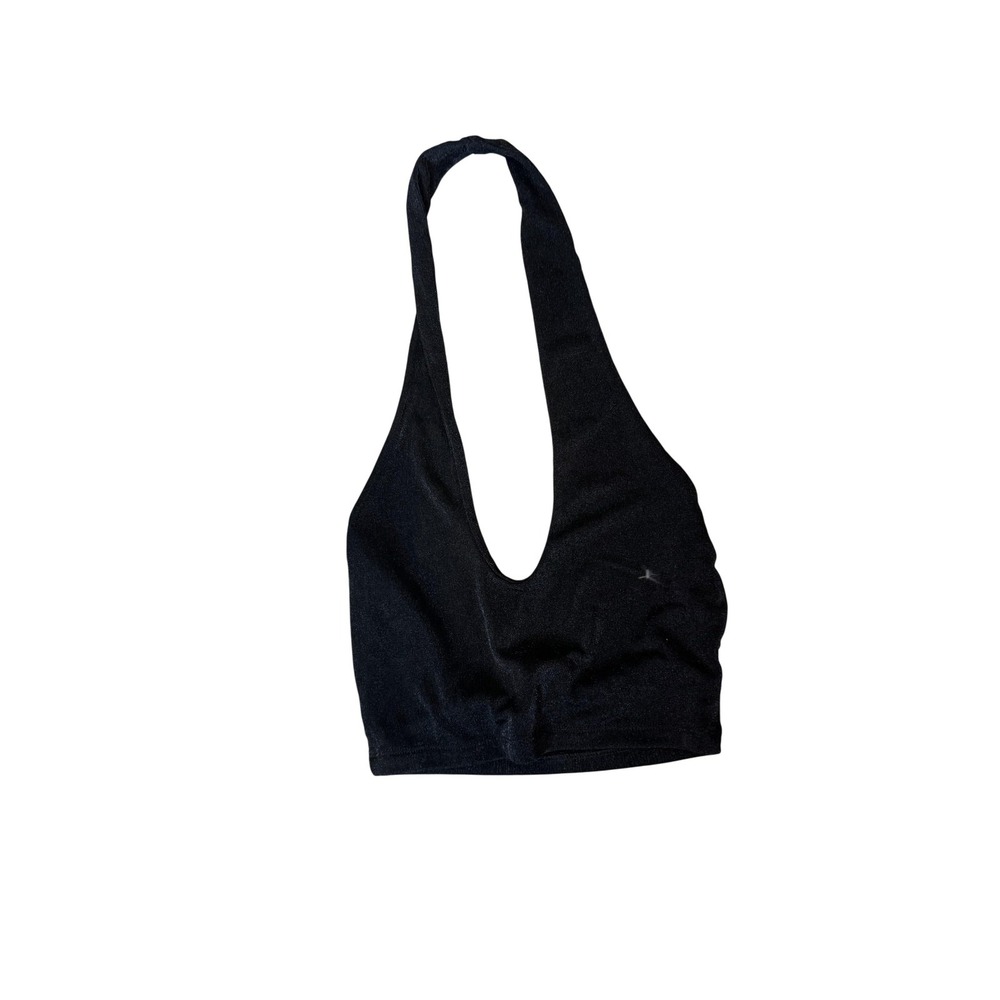 Princess Polly Halter Top Womens Small Black Deep V Plunge Crop‎ Open Back Party